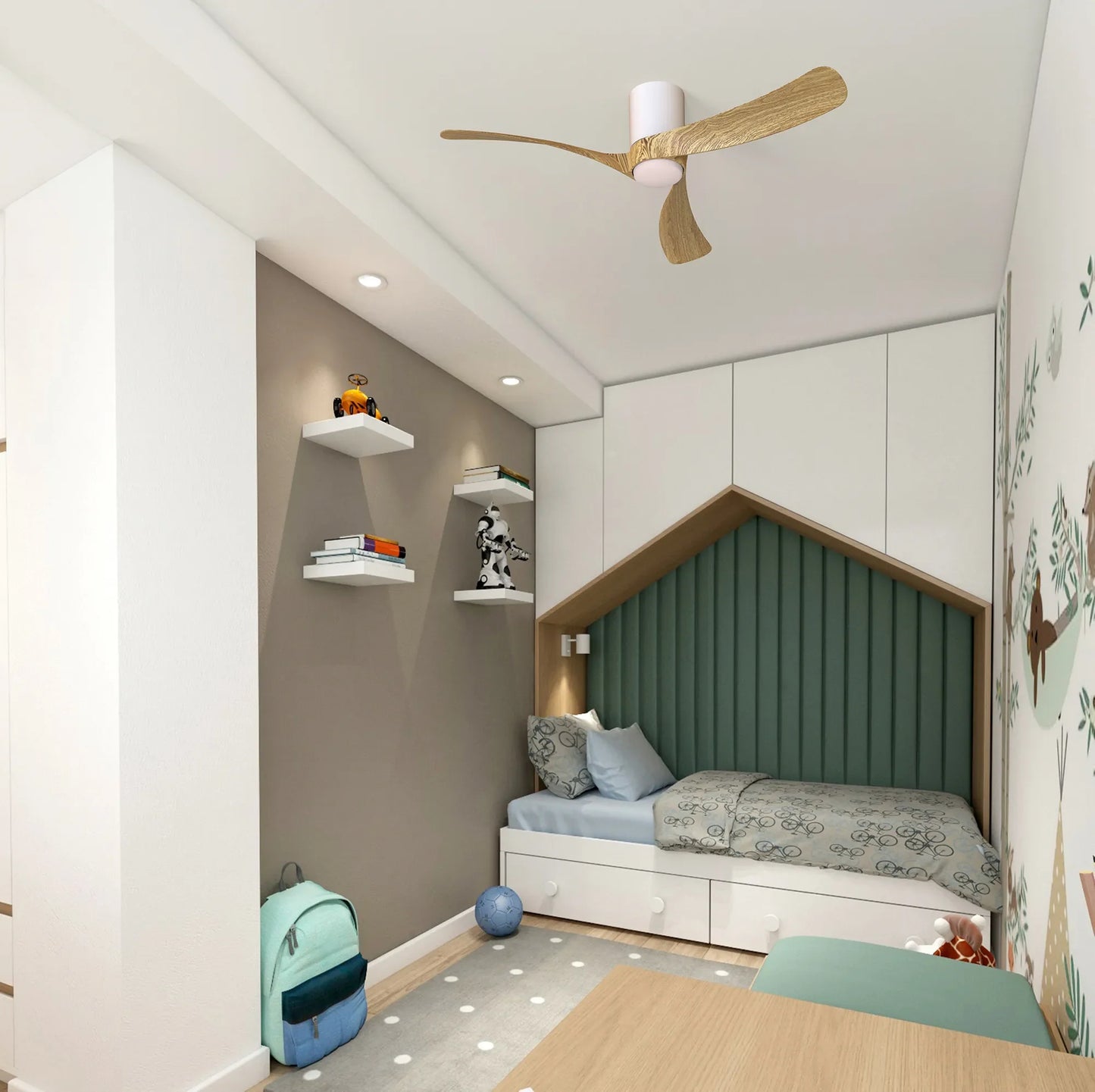 COL 120cm Ceiling Fan in White with Fair Wood Blades - ID 14686