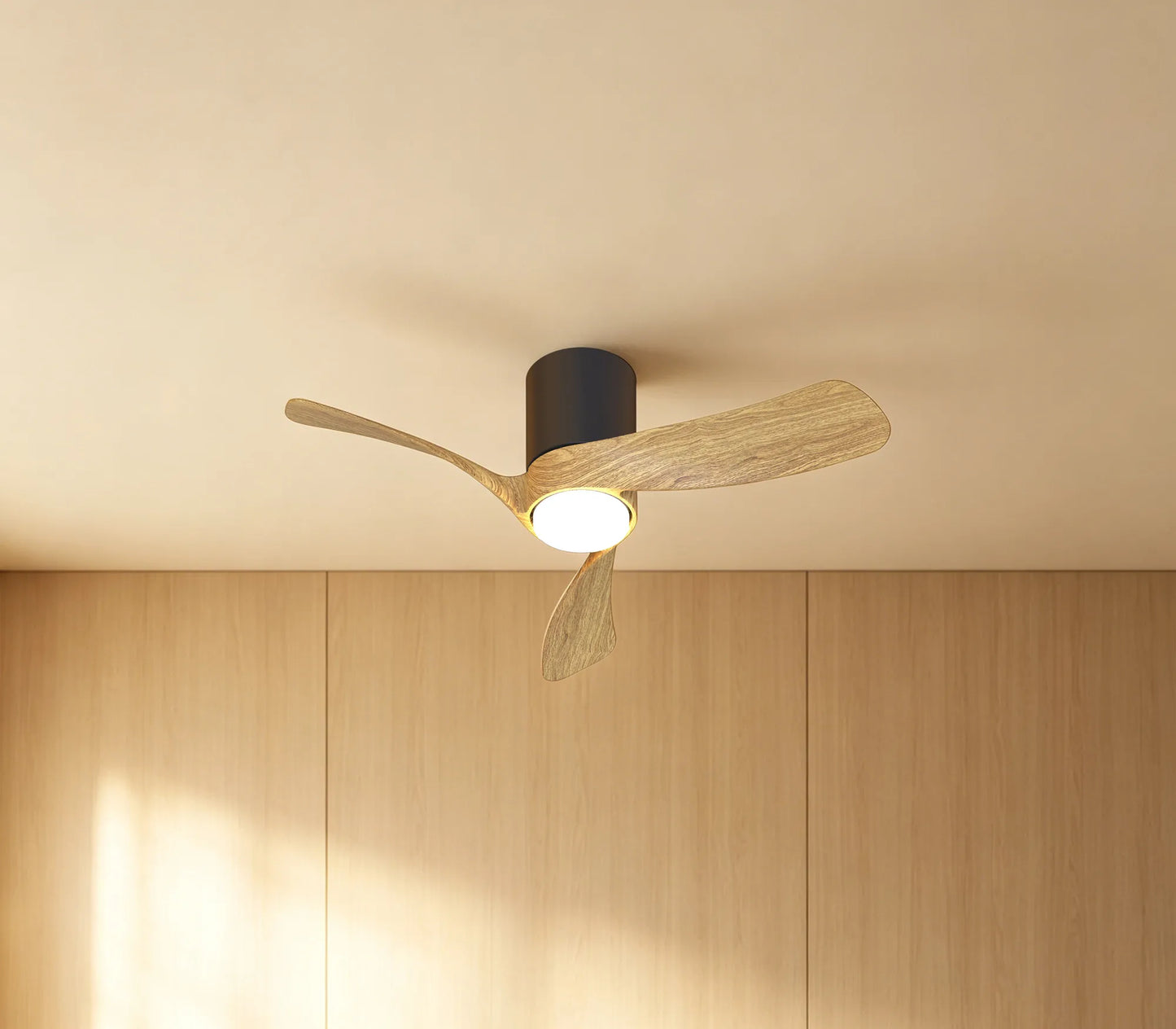 COL 72cm Ceiling Fan in Black with Walnut Wood Blades - ID 14684