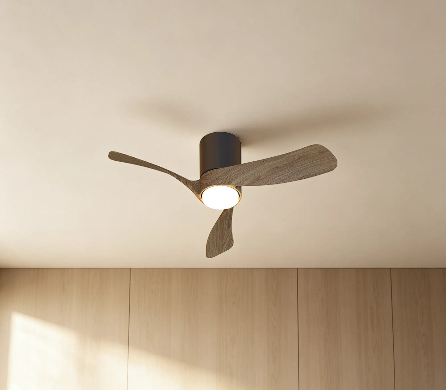 COL 72cm Ceiling Fan in Black with Walnut Wood Blades - ID 14684