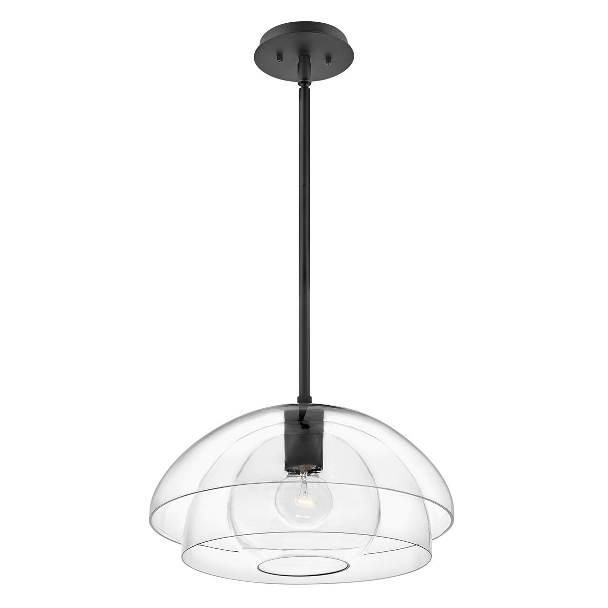 LOT Single Pendant in Black with Layered Clear Glass - ID 13669