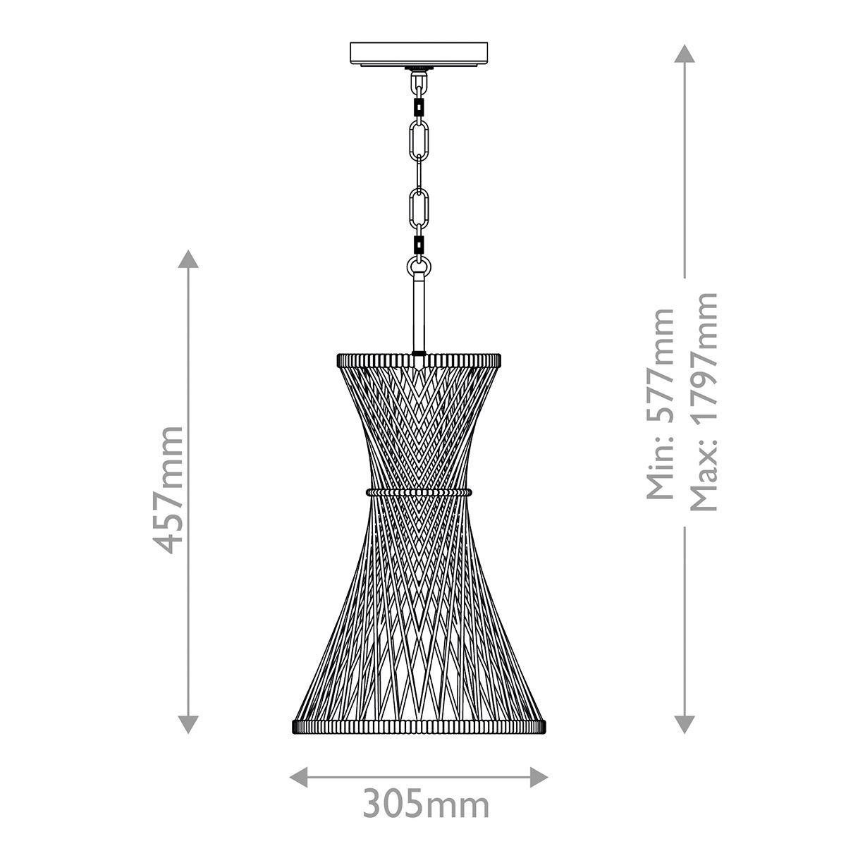 TWY Natural Rattan Reed Handwoven Single Pendant in Black - ID 14004
