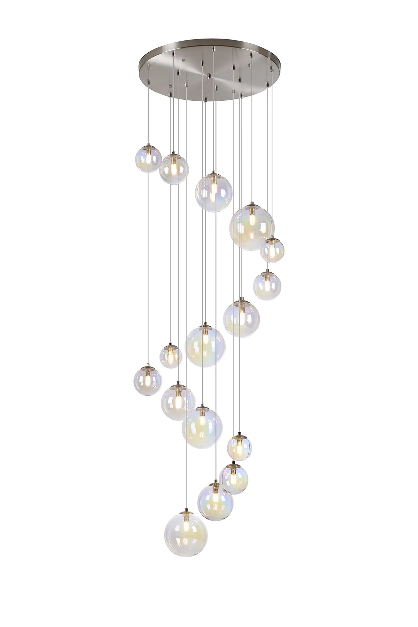 16 Light Multi-Pendant in Satin Nickel with Iridescent Glass - ID 12509-V2